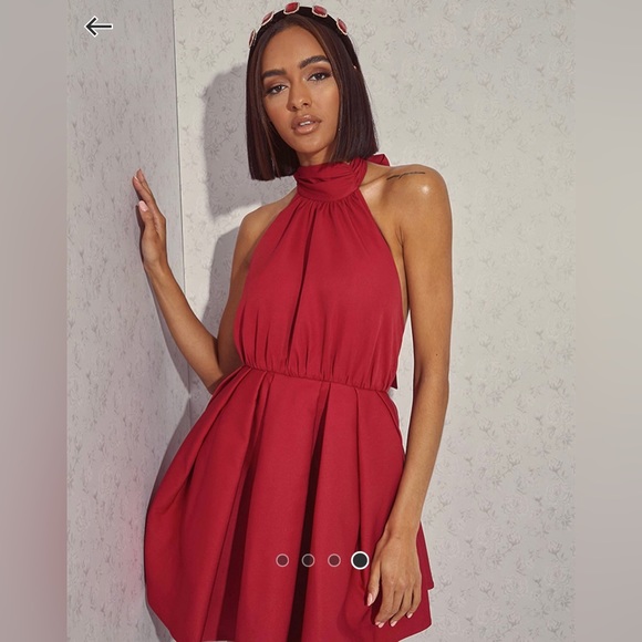 NWT Red High Neck Ruffle Detail Mini Dress - Picture 3 of 6